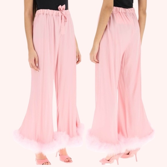 Sleeper Pink Satin Barbiecore Boudoir Feather Pajama Pants Size 2 (S-XL) - Picture 1 of 6